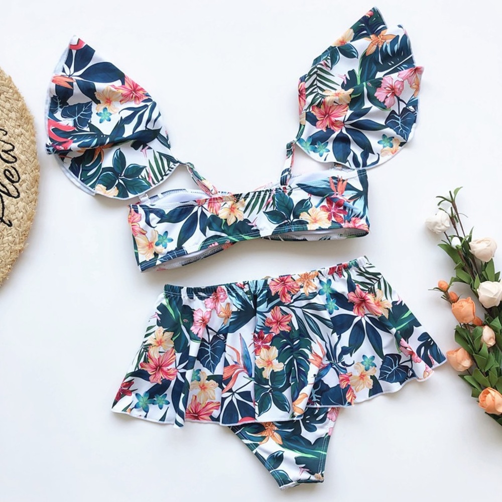 B2G1♦️⛱🦩O Ring Floral Ruffle Bikini Set Swimwear - Picture 4 of 5